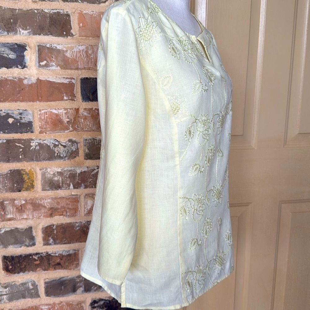 Saint Tropez West Pale Yellow Linen Embroidered Top Side Zip Sz L - Picture 3 of 9